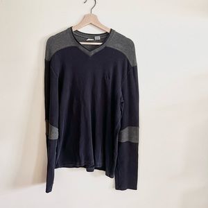 Armani Exchange Men Dual Tone V Neck Long Sleeve Sweater Cotton Black Size L